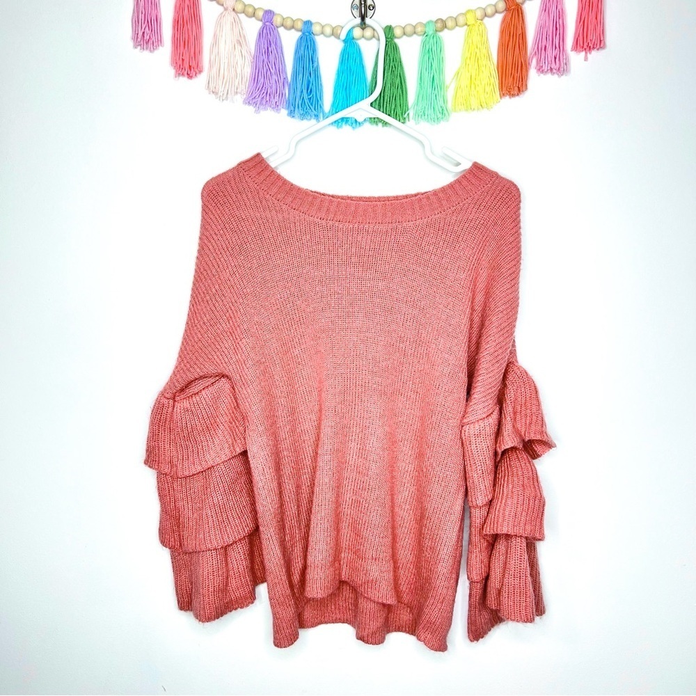 Alya Women's Pink Knitted Ruffle Sleeve Sweater Size Small - Picture 3 of 14